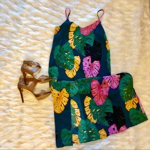 C&E Palm Leaf Print Maxi V-neck Slip Dress